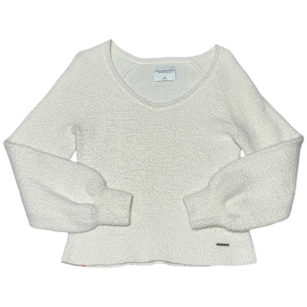 Abercrombie & Fitch "Soft A & F" Cream Beige Fuzzy‎ Sweater XS Balloon Sleeve
